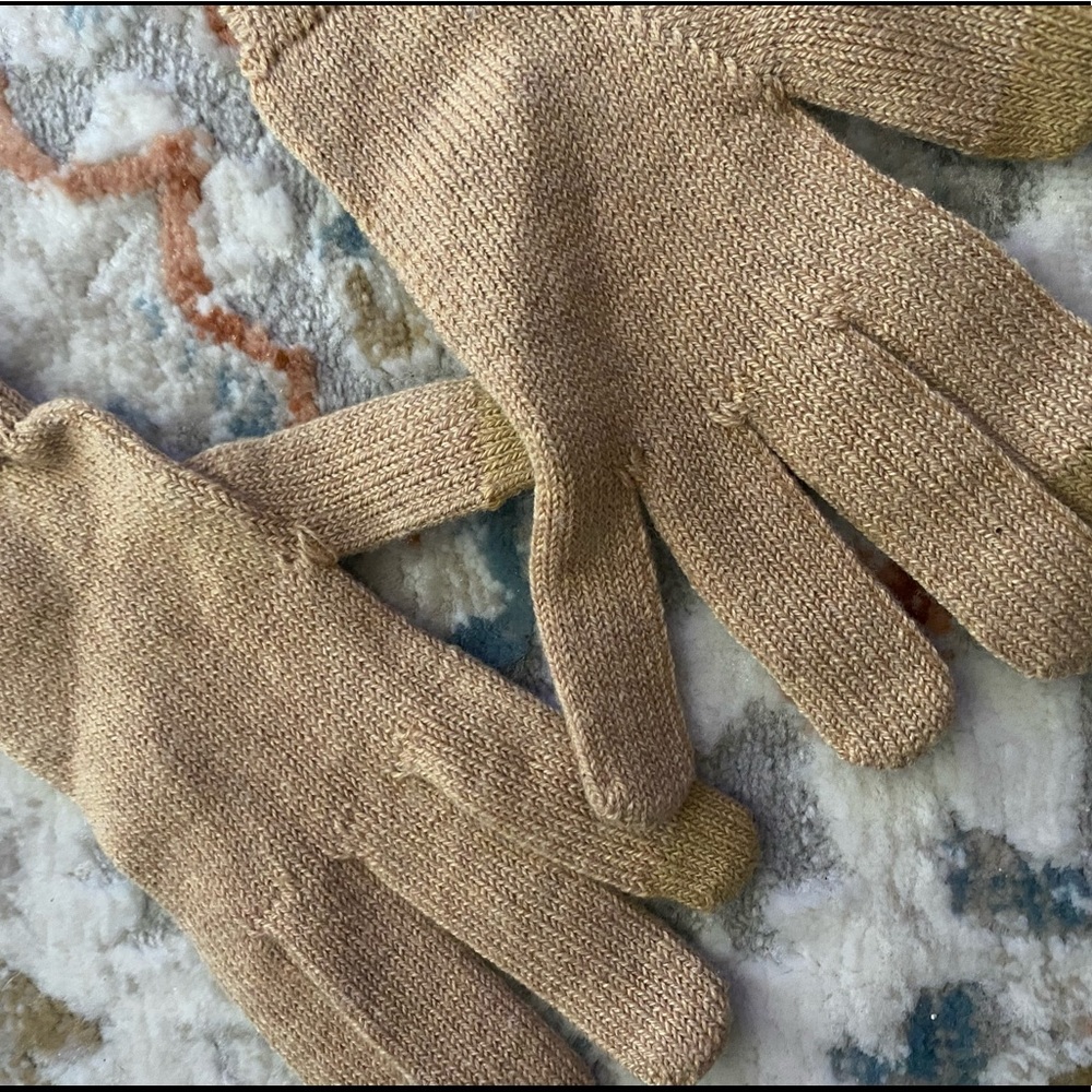 Brown beige knit long glove.